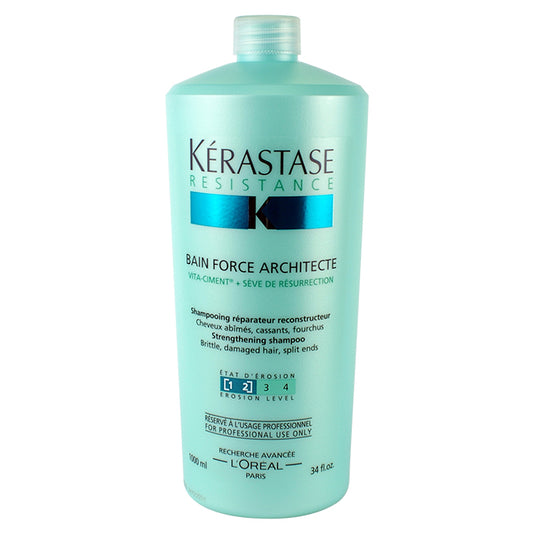 Kerastase Resistance Bain Force Architecte Shampooing Fortifiant (Pour Cheveux Cassants, Abîmés, Pointes Fourchues) 1000ml/34oz