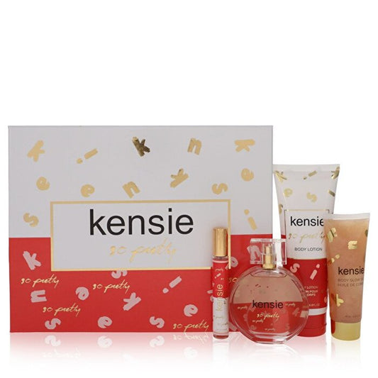 Kensie So Pretty Gift Set - 3.4 oz Eau De Parfum Spray + Mini Eau De Parfum Spray + 2.5 oz Body Glow Oil + 6.8 oz Body Lotion